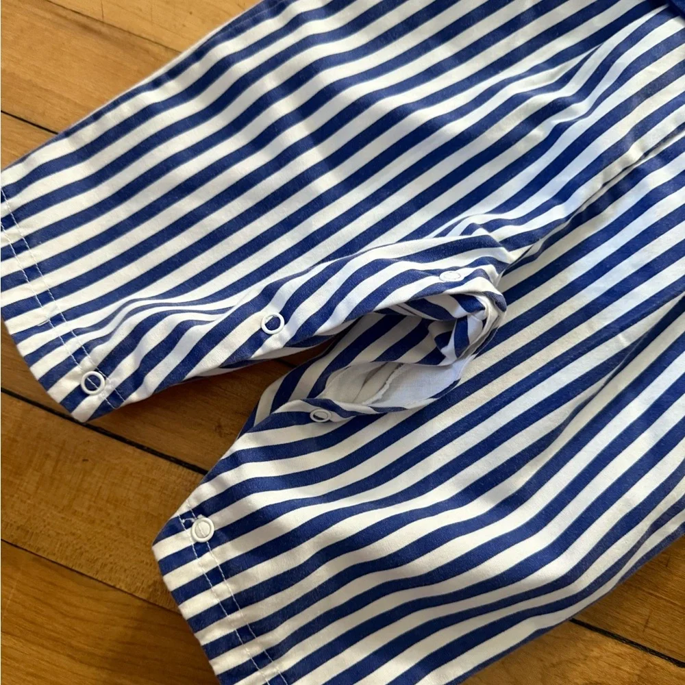 Vintage‎ little boys one piece sailboat print pinstripe blue and white